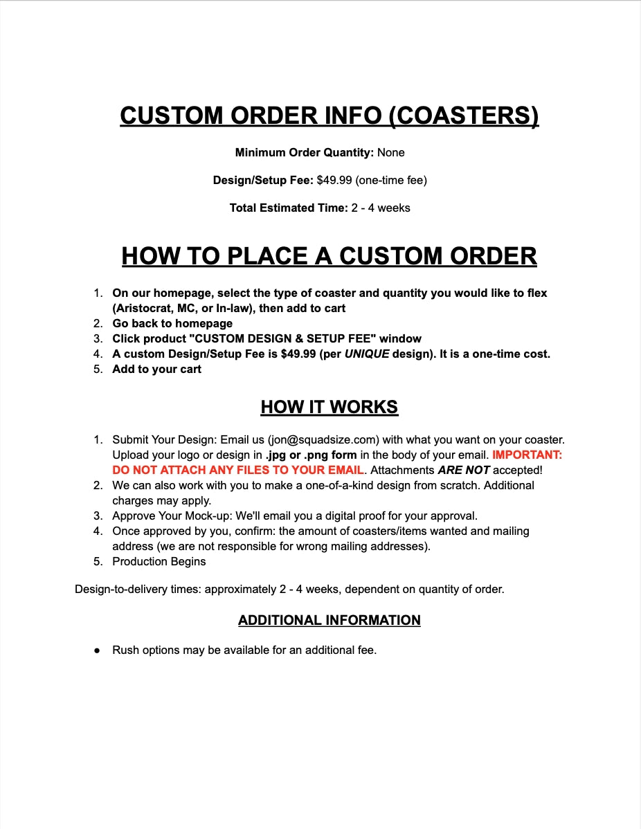 Unit MC $4.99/each (+ custom design fee if applicable)